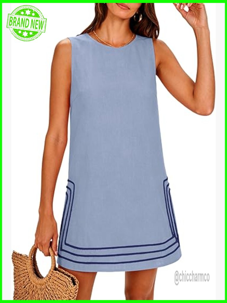 Boho A-Line Mini Dress Sleeveless Crewneck Sundress Summer Beach Vacation Dress